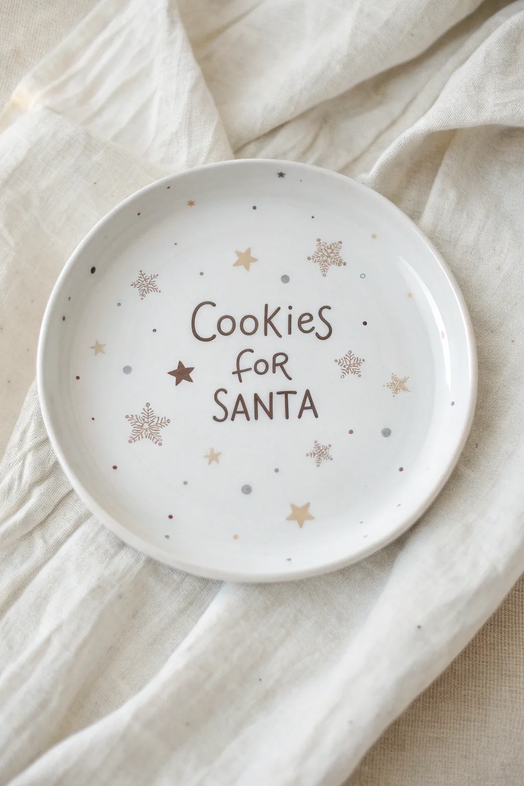 Scandi-boho Christmas plate idea: Cookies for Santa lettering with tiny stars and airy space