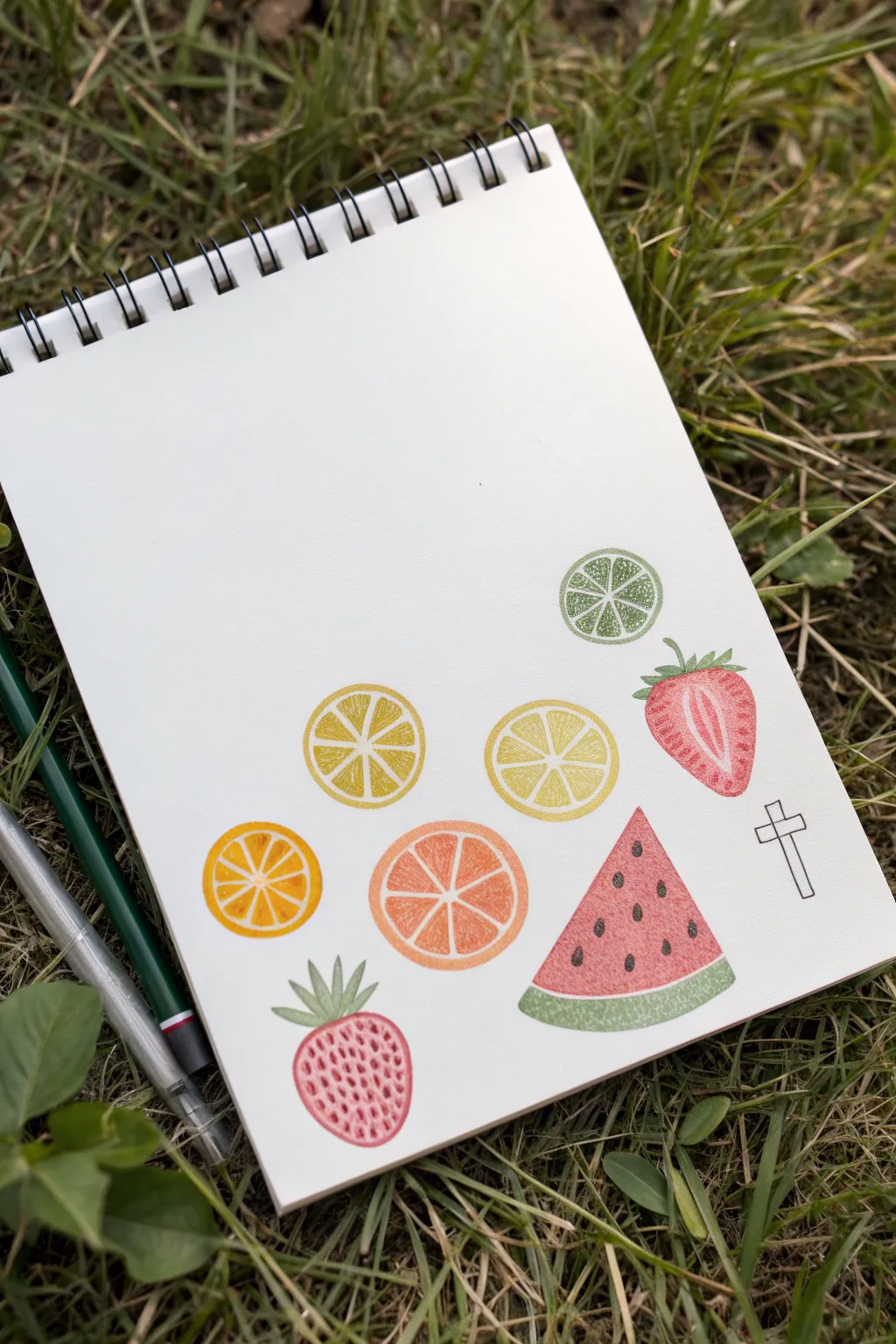 Easy fruit slice doodles in bold colors and simple patterns, perfect for beginner drawing practice