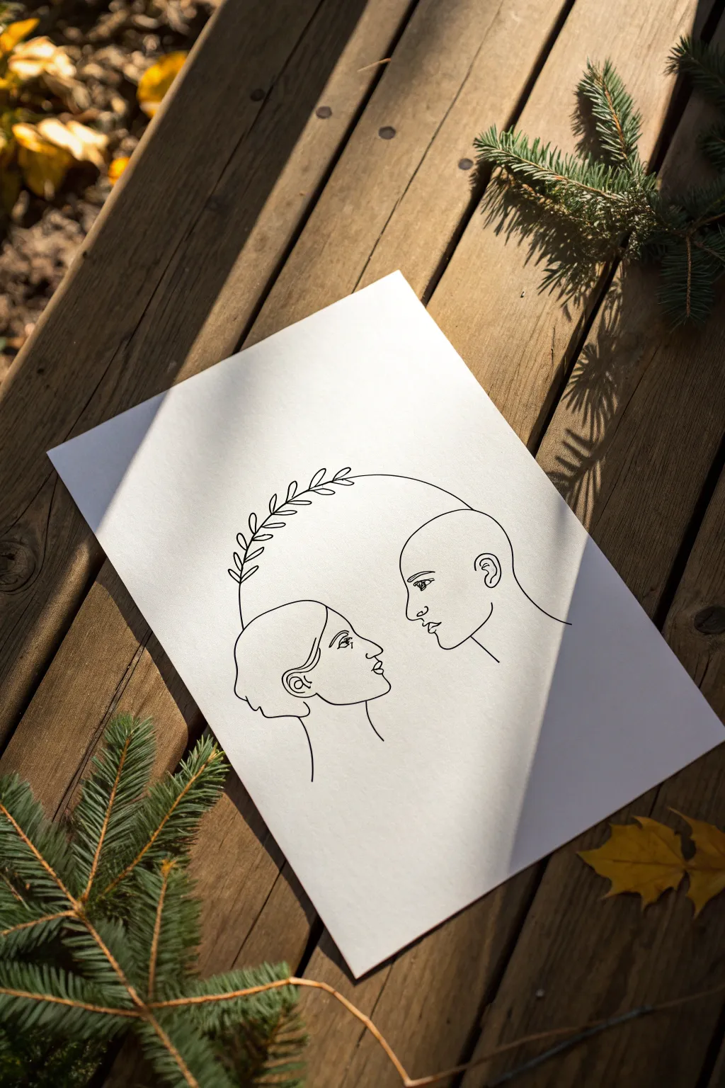 Two outward silhouettes linked by a tiny bridge line, a minimal sketch of reaching out and connection