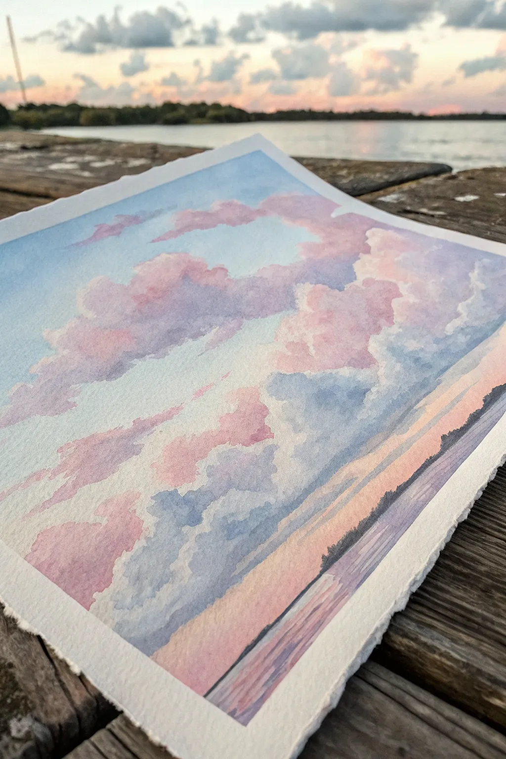 Loose pastel cloud study with layered brushstrokes for a calm, modern minimalist painting idea