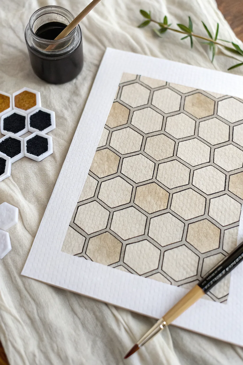 Honeycomb hexagon grid swatch with alternating filled and outlined cells for bold contrast