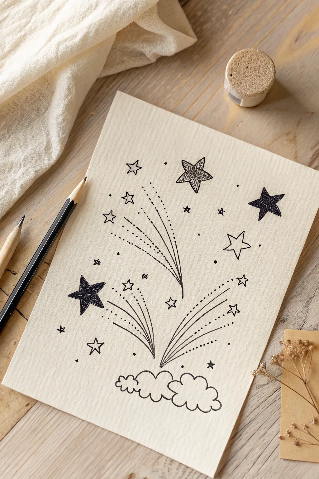 Add celestial magic to your sketchbook with these minimalist shooting star doodles.
