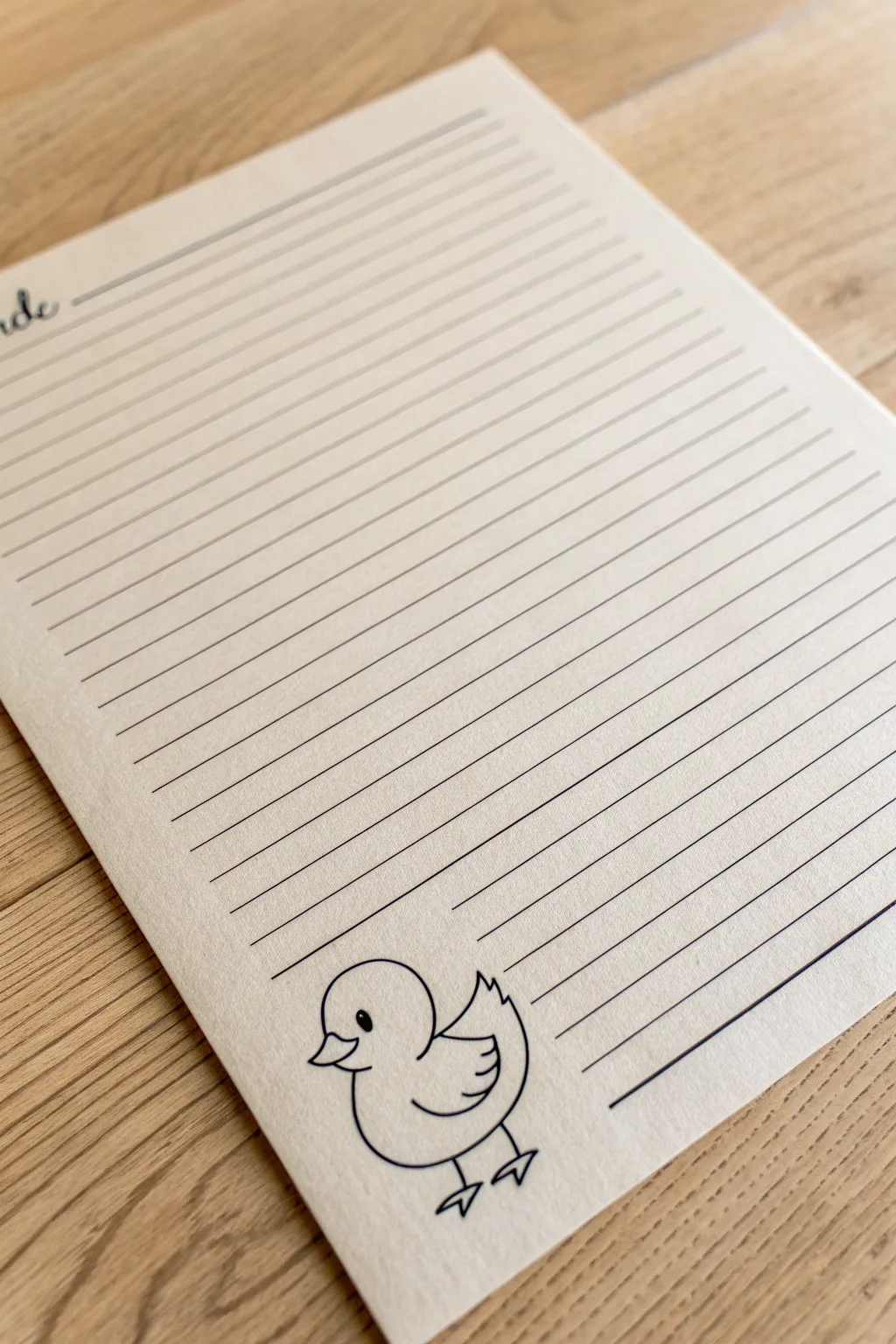 Minimal side-profile duckling doodle with a round belly and tiny wing, perfect for beginners