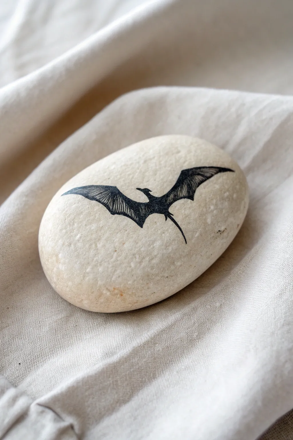 Simple pterosaur silhouette on a pale rock, gliding over soft clouds in a clean minimal style.