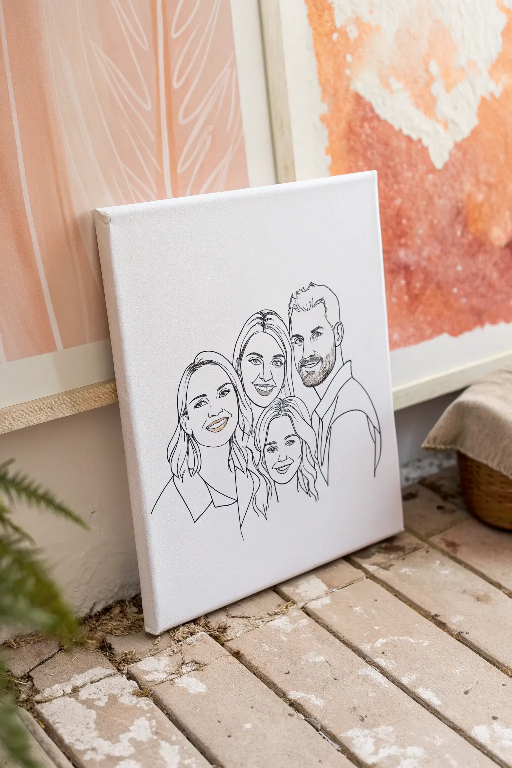 Loose family portrait sketch with a soft watercolor wash for a calm, modern DIY canvas