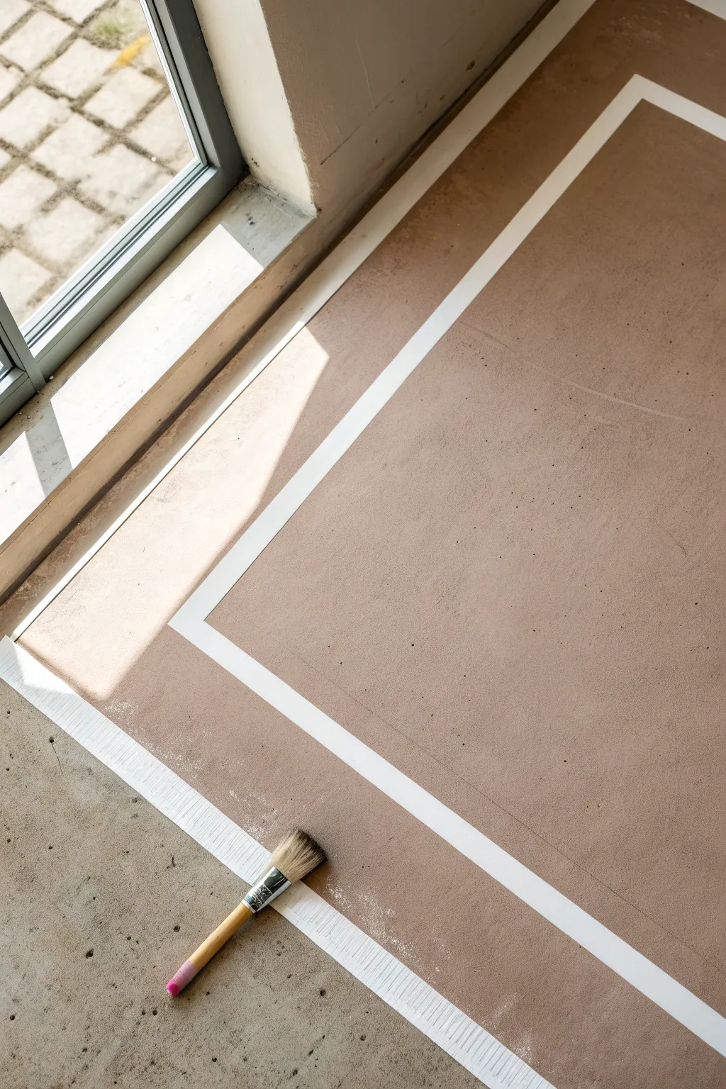 Crisp painted border frame on concrete floor for a clean finish, with tape-sharp corners