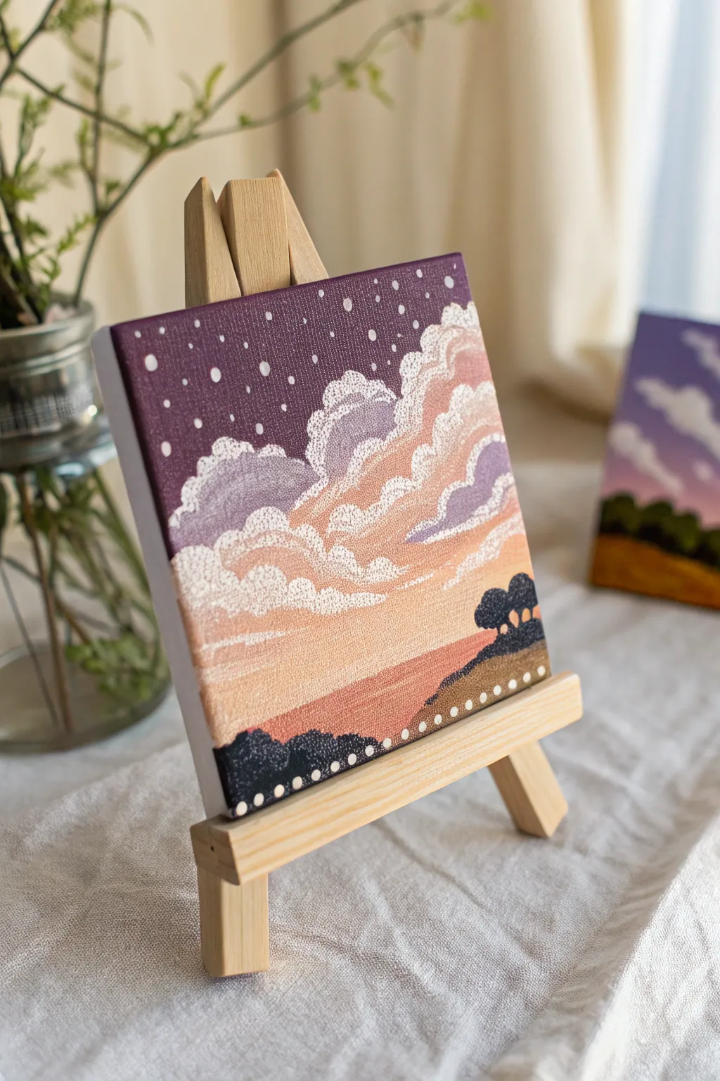 Sunset dot gradients with airy cloud dots on a clean mini canvas for calm boho minimalist vibes