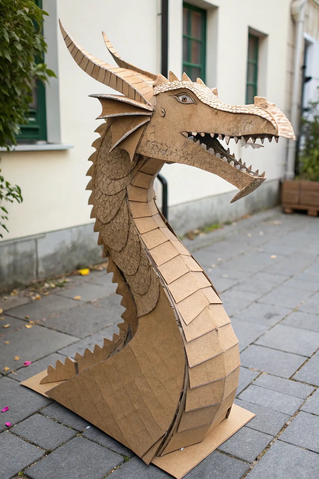 Long-nosed serpentine dragon puppet base with sturdy tabs for a smooth, droop-free build.
