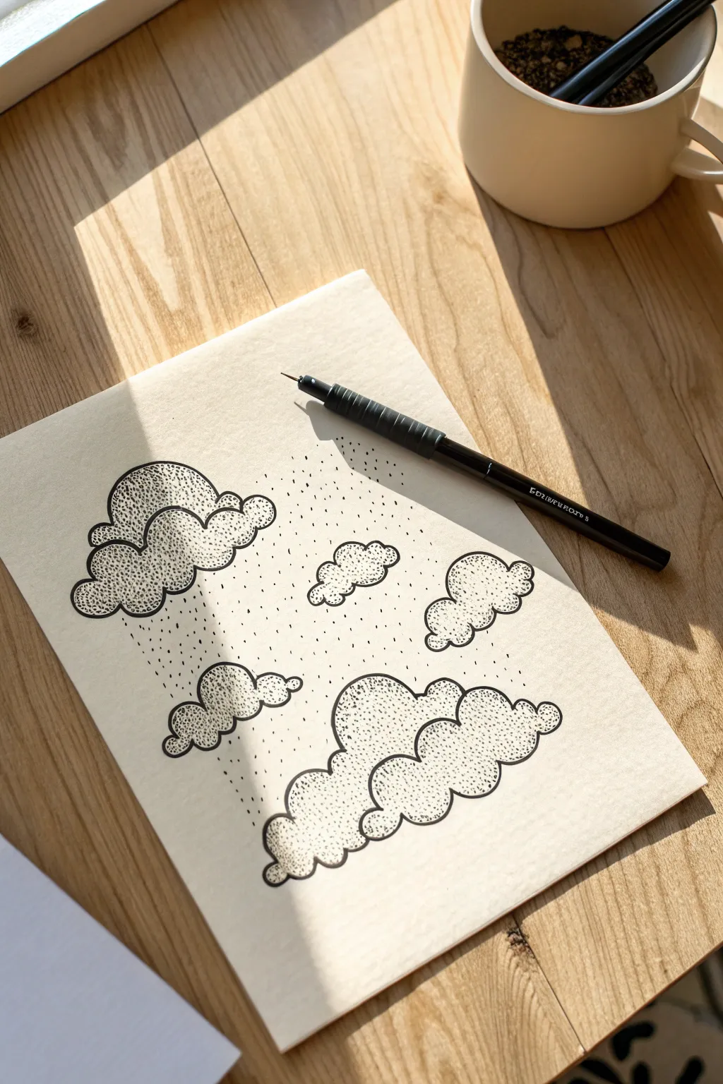 Capture dreamy vibes with this soft stippled cloud drawing idea for your sketchbook.