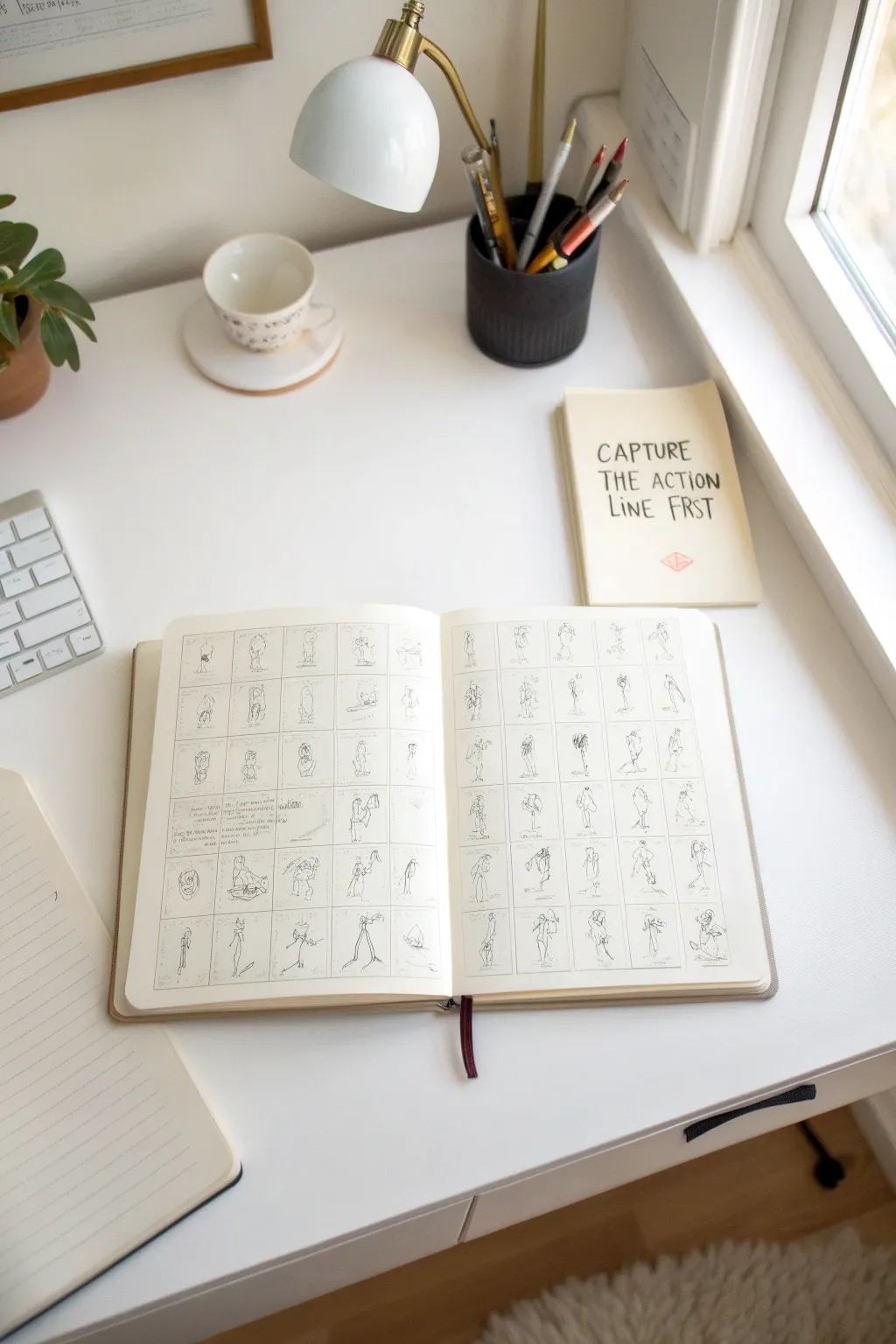 Fill a sketchbook spread with fast gesture poses to train your eye for movement and flow.