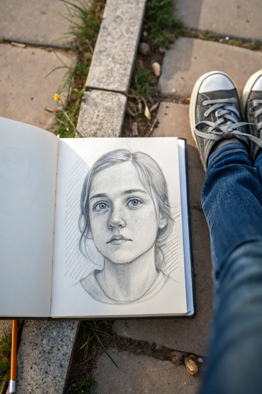 A big shapes first self portrait sketch with light guides, clean lines, and soft side shading