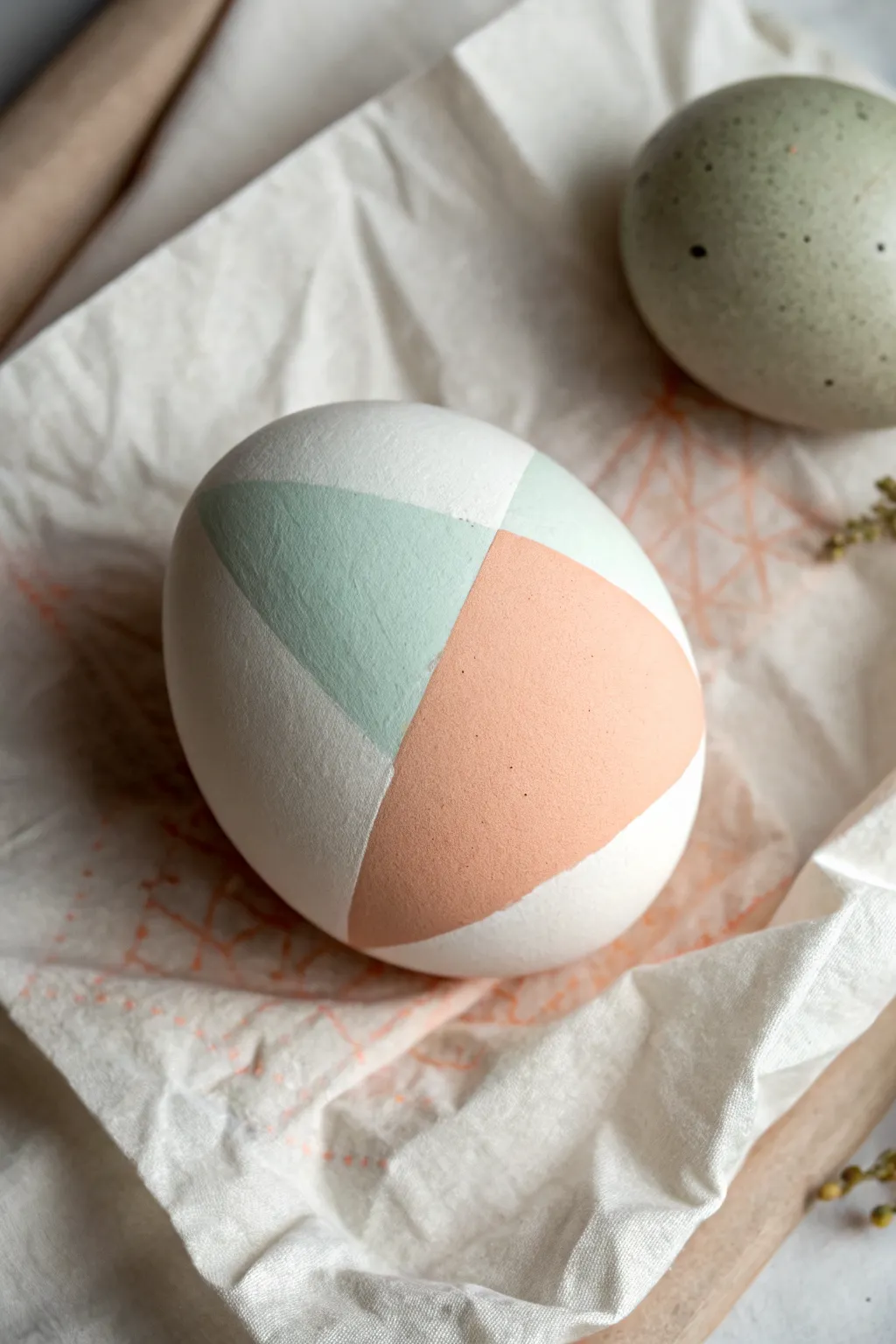 Simple two-tone color block Easter egg drawing idea with crisp edges and calm boho tones.