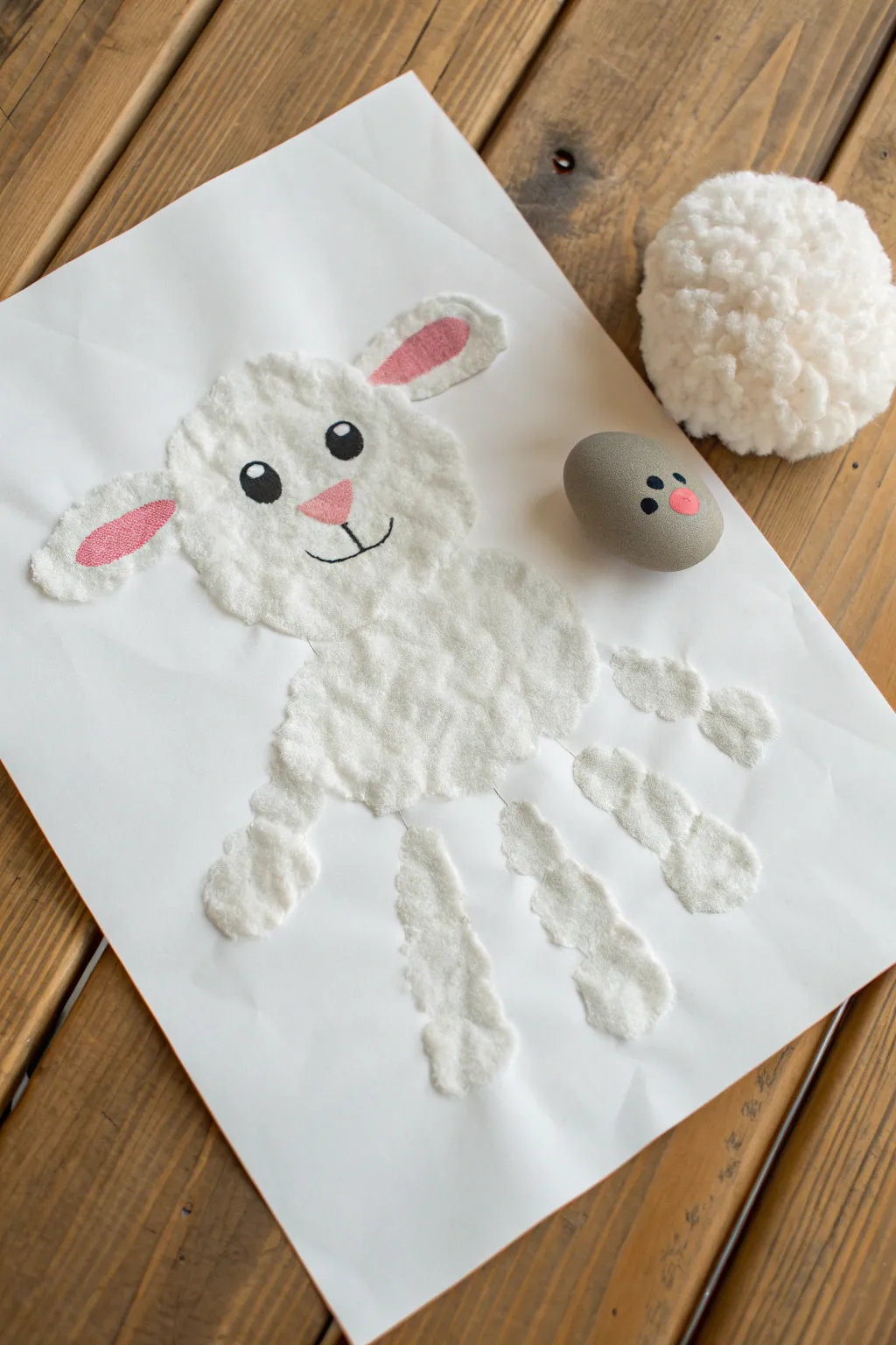 Sweet handprint Easter lamb with fluffy texture and soft pastels, minimalist and boho