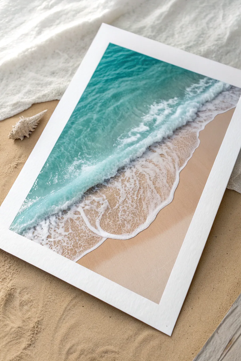Minimalist shoreline art with one curved wave and crisp foam line for an easy beach paint idea