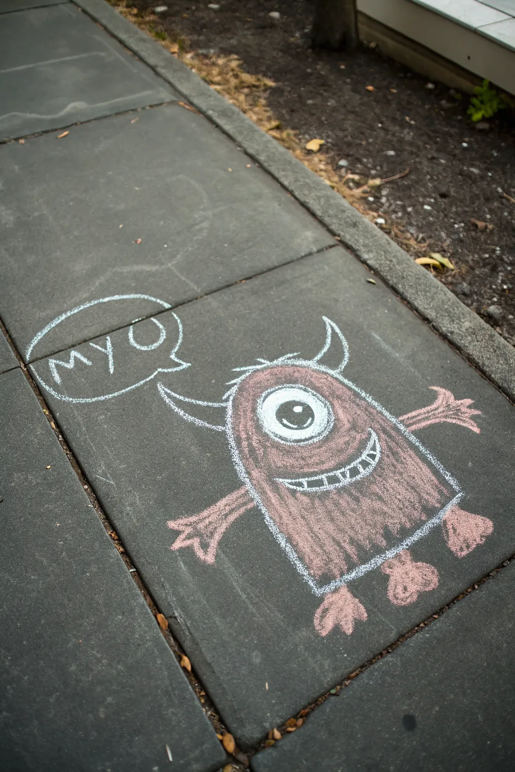 Quick chalk monster blob with one giant eye and bold outline, perfect easy cartoon practice