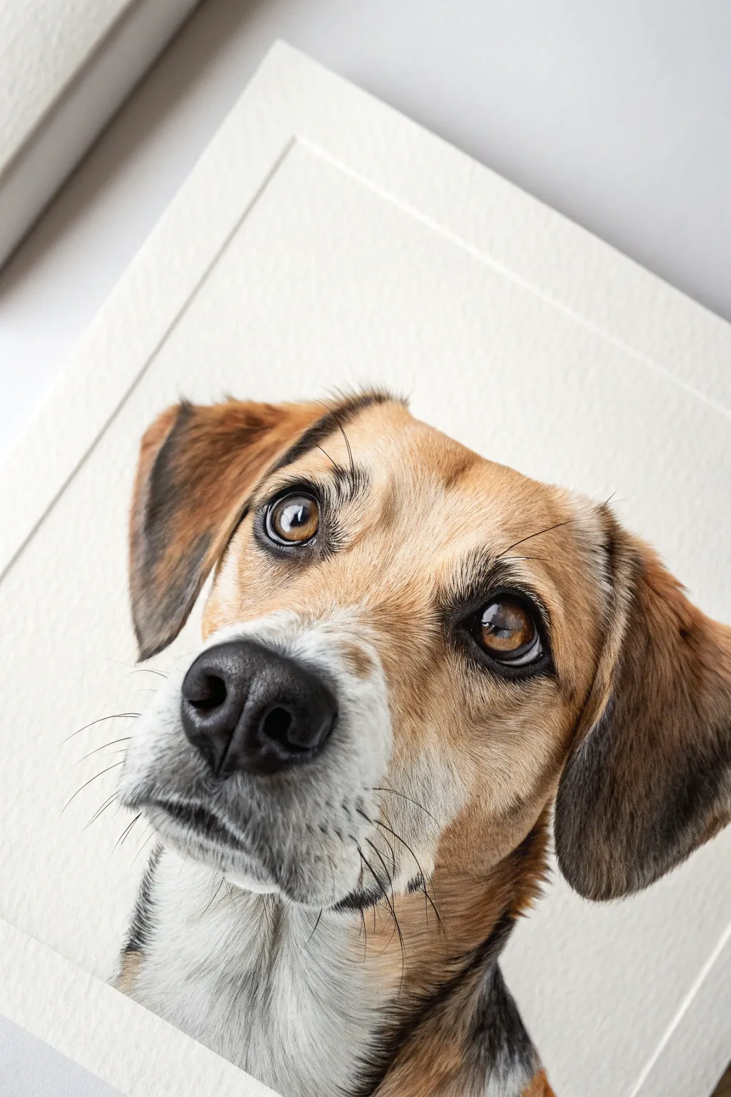 Minimal peeking dog painting idea: big eyes, simple lines, and calming blank space above.