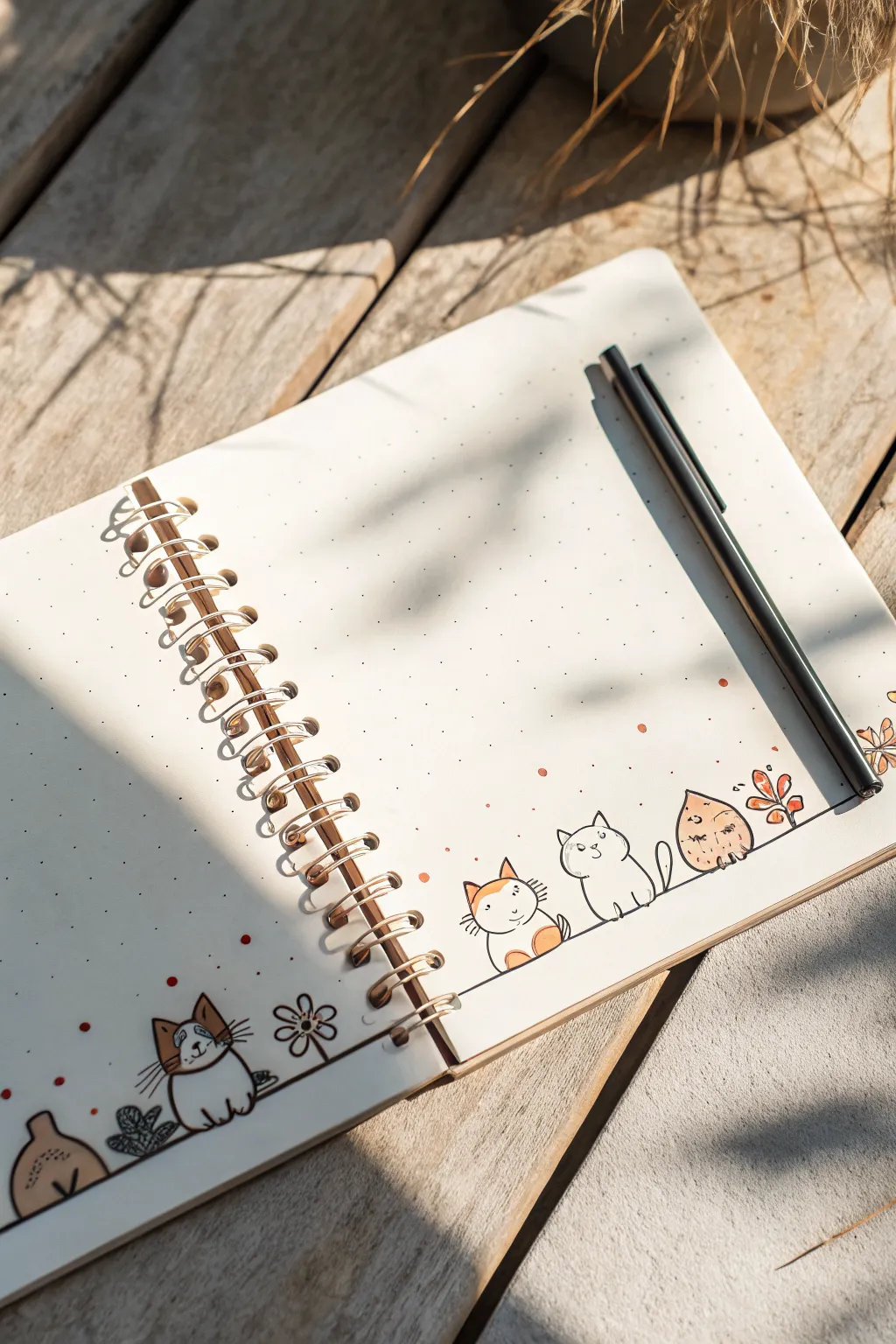 Simple blob cats and dogs lined up on notebook paper, a cute doodle idea for bored moments