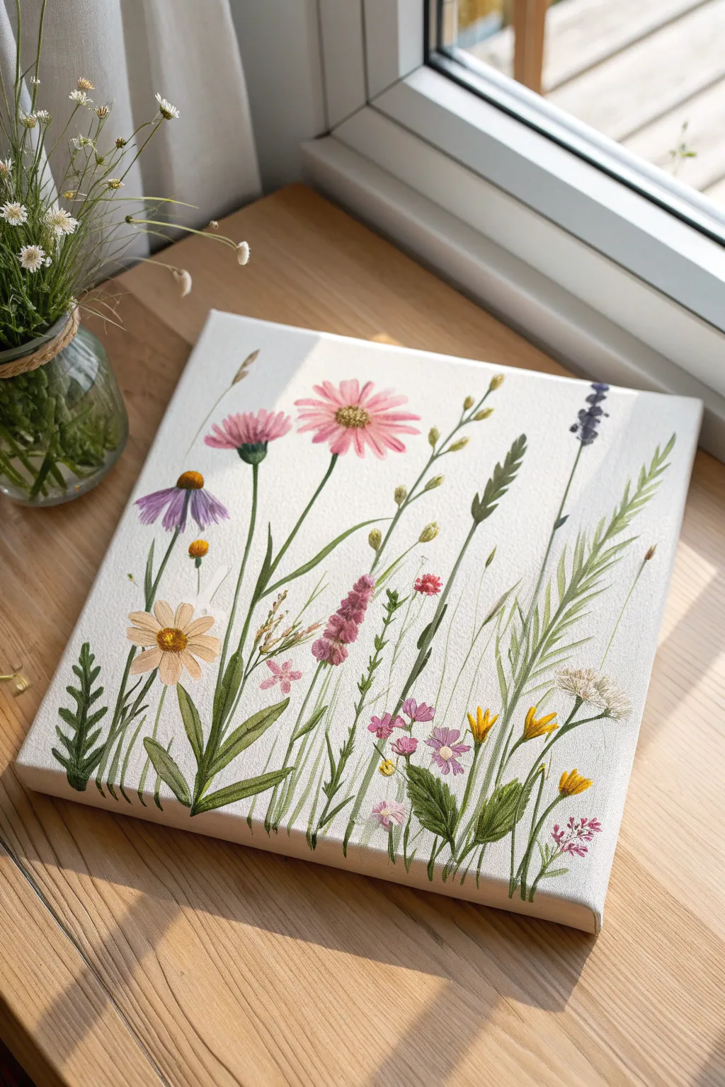 Dabbed wildflower meadow canvas that feels unique every time, ideal for easy group painting