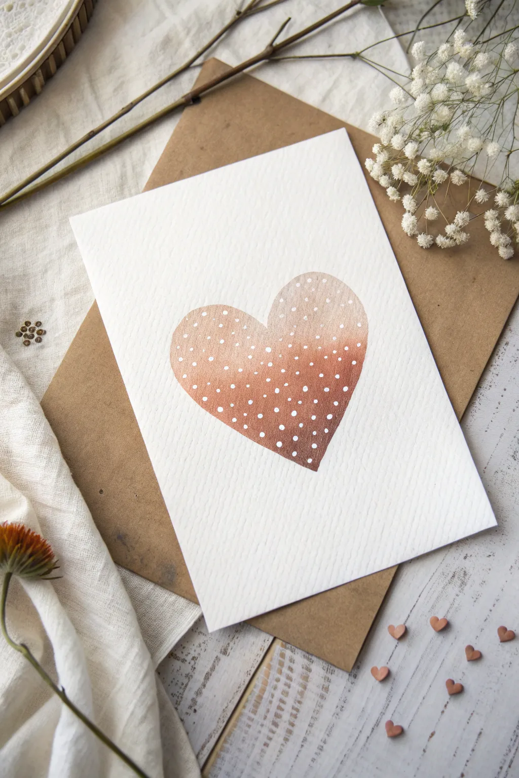 Minimal cotton swab dot heart with soft glow, perfect easy DIY painting idea for beginners