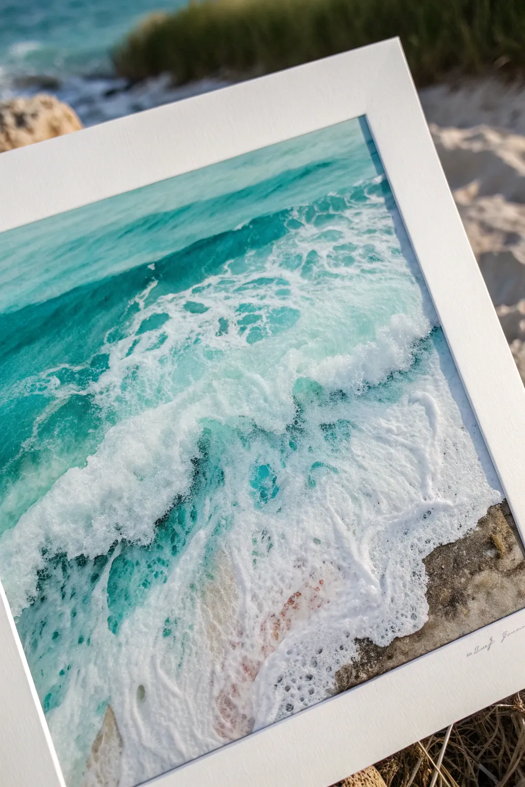 Seafoam dabs and swirls: an easy, calming ocean study with crisp contrast and texture.