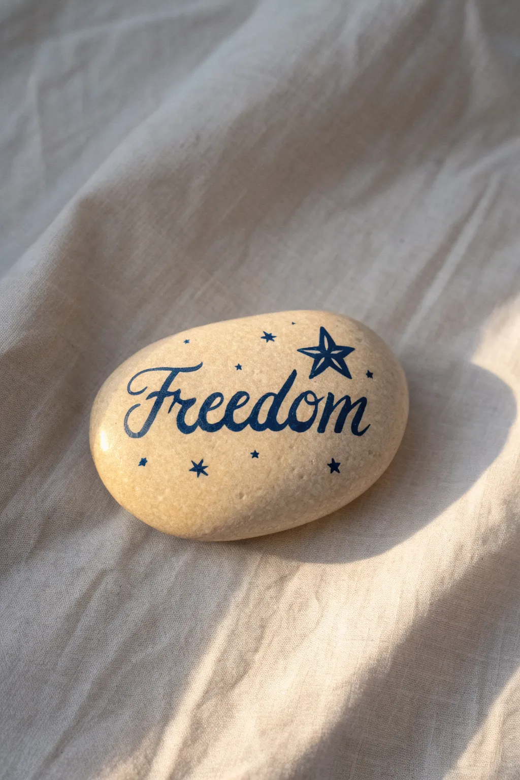 Paint a simple Freedom script rock with tiny stars for an easy, modern patriotic craft.