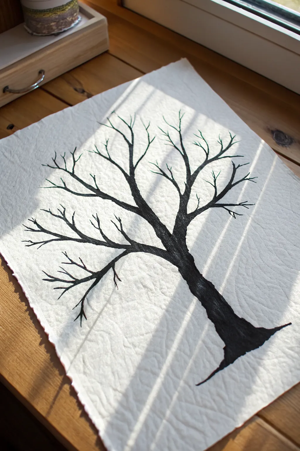 Bold tree branch silhouette study showcasing crisp negative space for easy beginner art practice