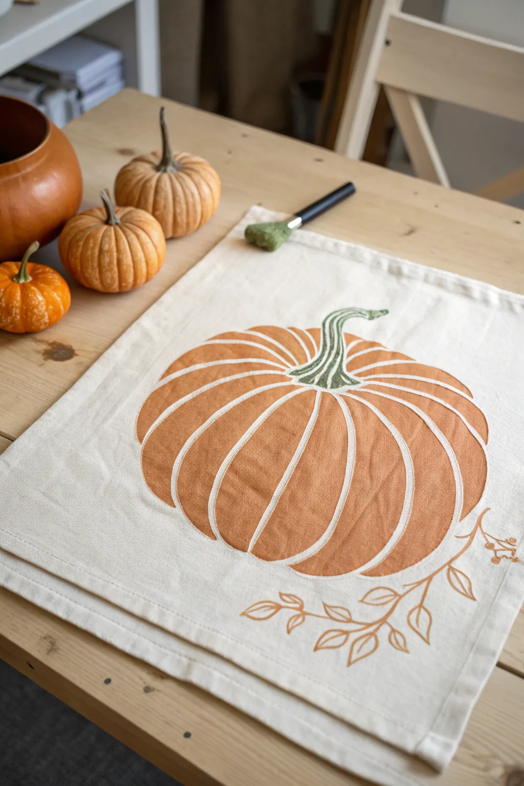 One-stroke pumpkin segments create instant dimension, perfect for an easy cozy fall canvas.