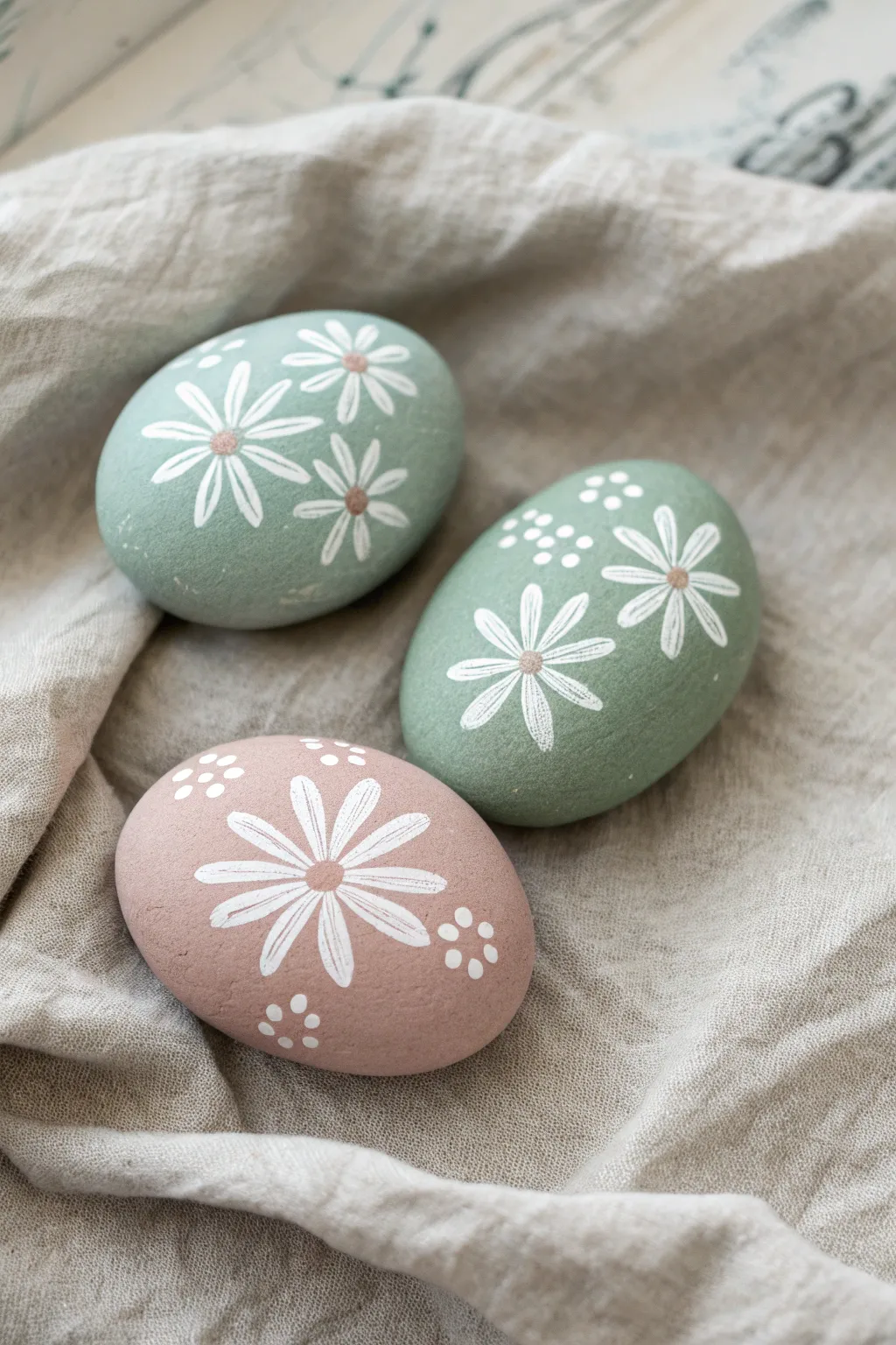 Transform simple river stones into blooming art with these charming and easy pastel daisy patterns.