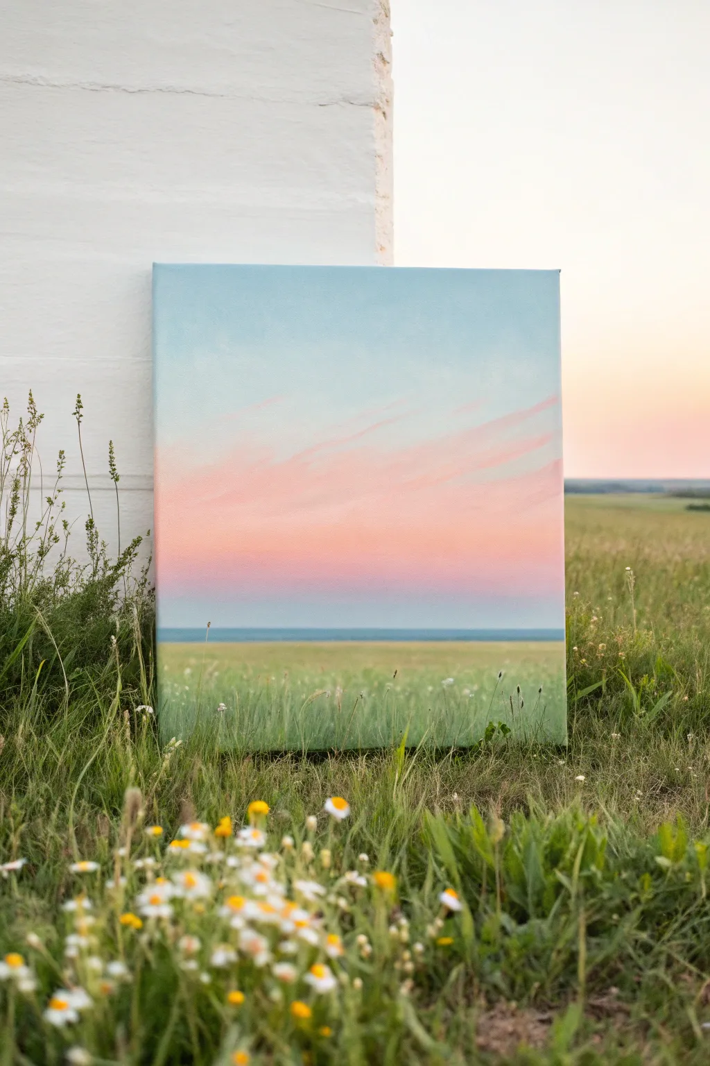 Cheerful wildflower dots on a soft gradient sky, an easy beginner sip and paint idea