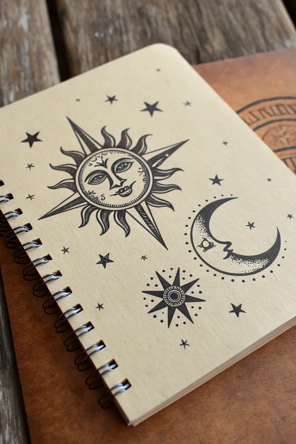 Occult sun and moon ink emblem with bold symmetry and dotwork shading for edgy sketching