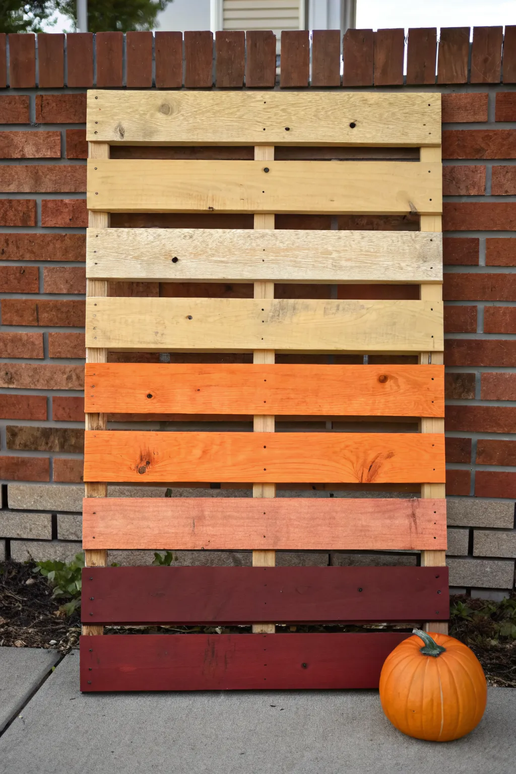 Easy fall pallet painting: ombre harvest sunset with minimalist pumpkin silhouette