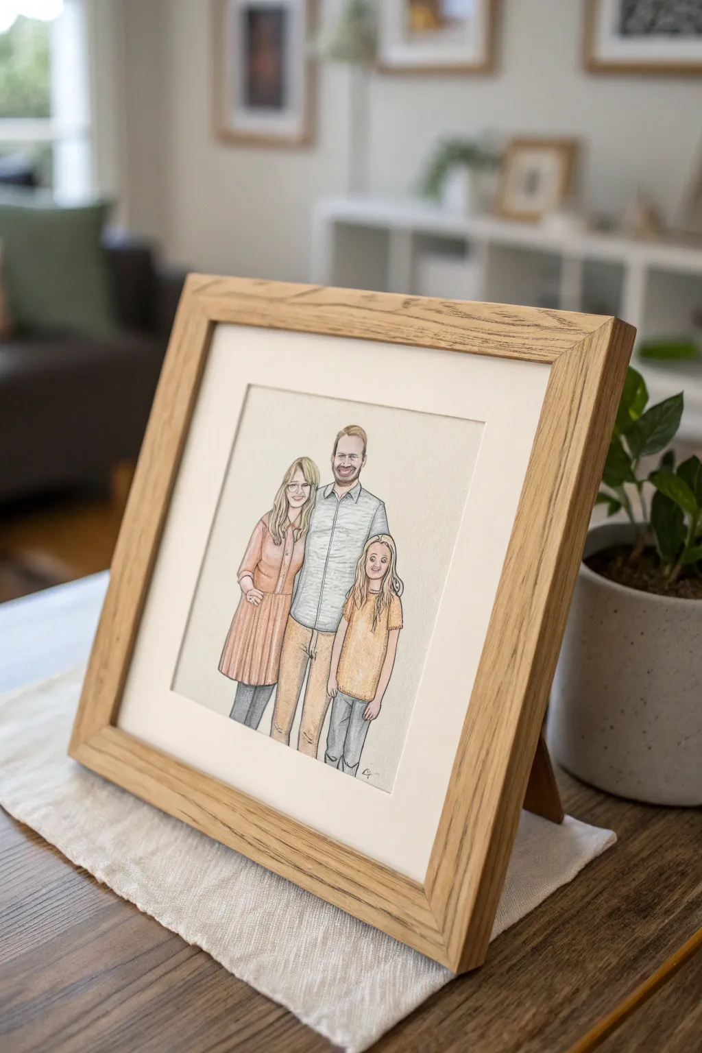 Merged family portrait with a faint reference collage behind, a warm minimalist gift with handmade charm