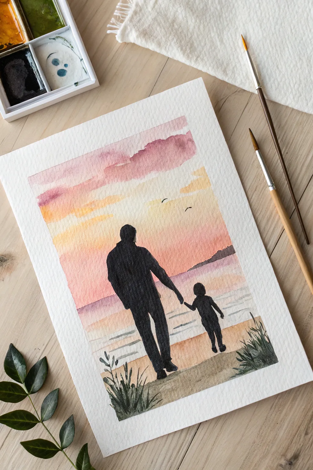 Create a timeless memory with this simple watercolor silhouette art for Fathers Day.