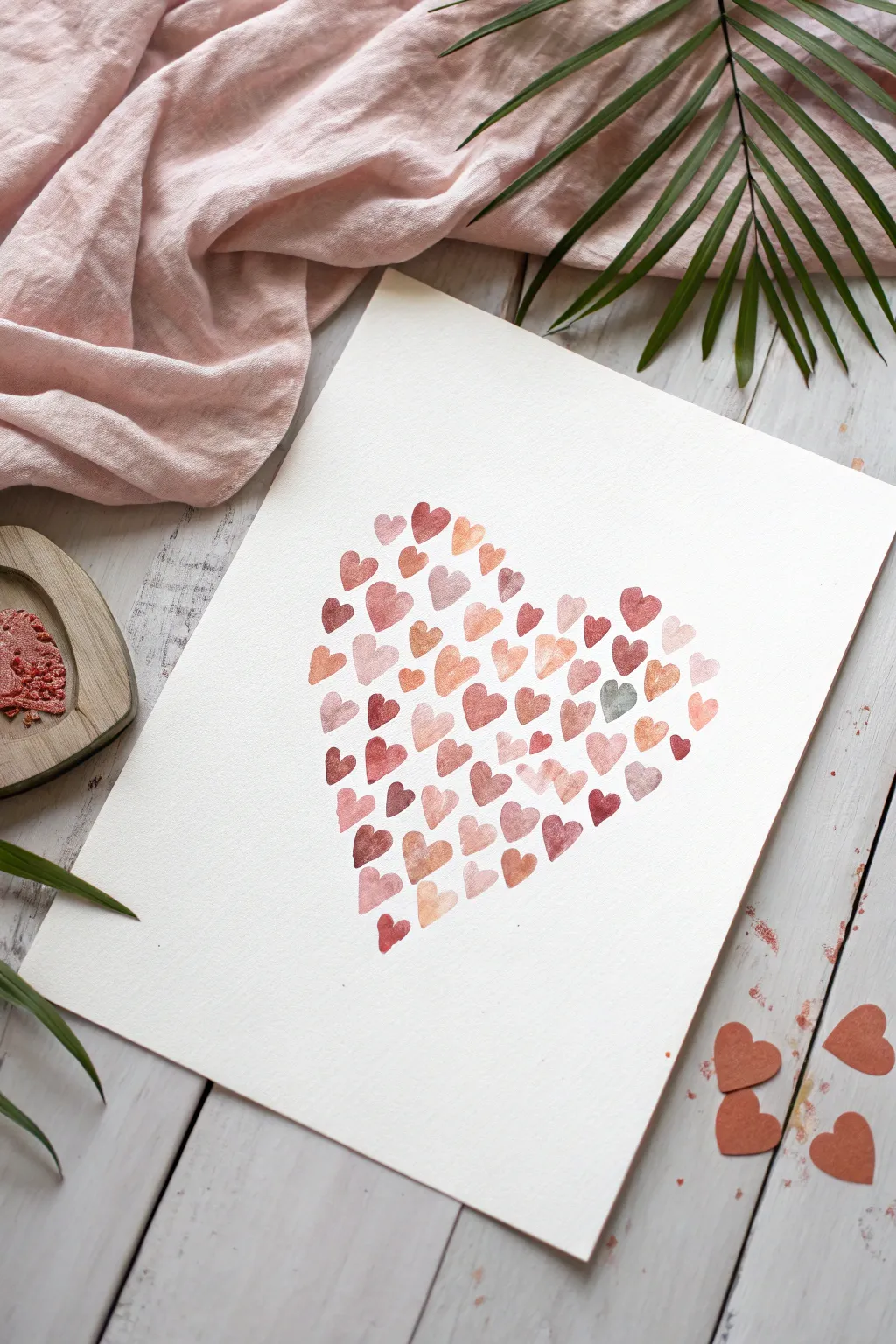 Sweet toddler thumbprint hearts on creamy paper, minimalist boho palette, perfect for Fathers Day.