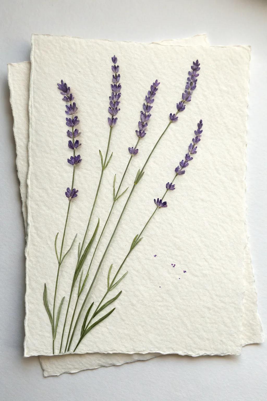 Dot-and-dab lavender stems in soft watercolor, simple warm wash, calm Scandinavian vibe.