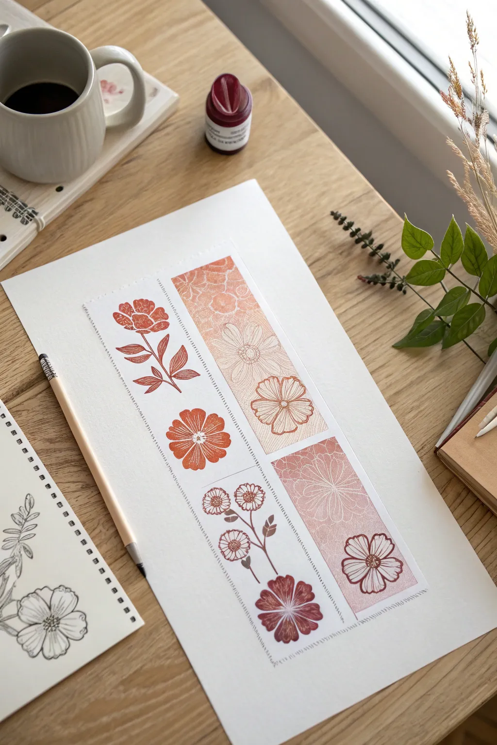 Easy ombre flower stamps with a clean gradient from blush to burgundy on crisp white paper
