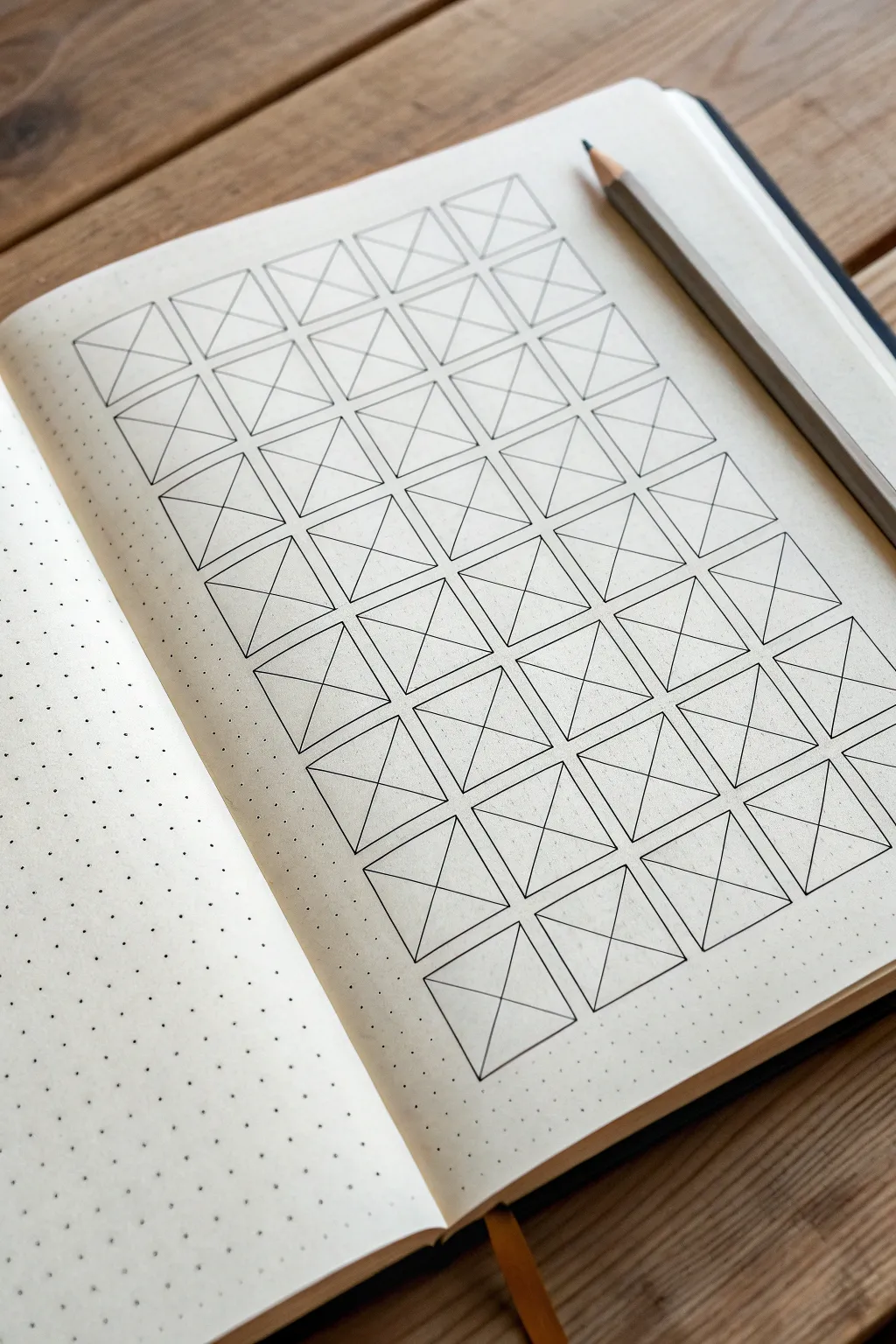 Rotated box practice grid: calm cube turns with light lines and a couple shaded forms for depth