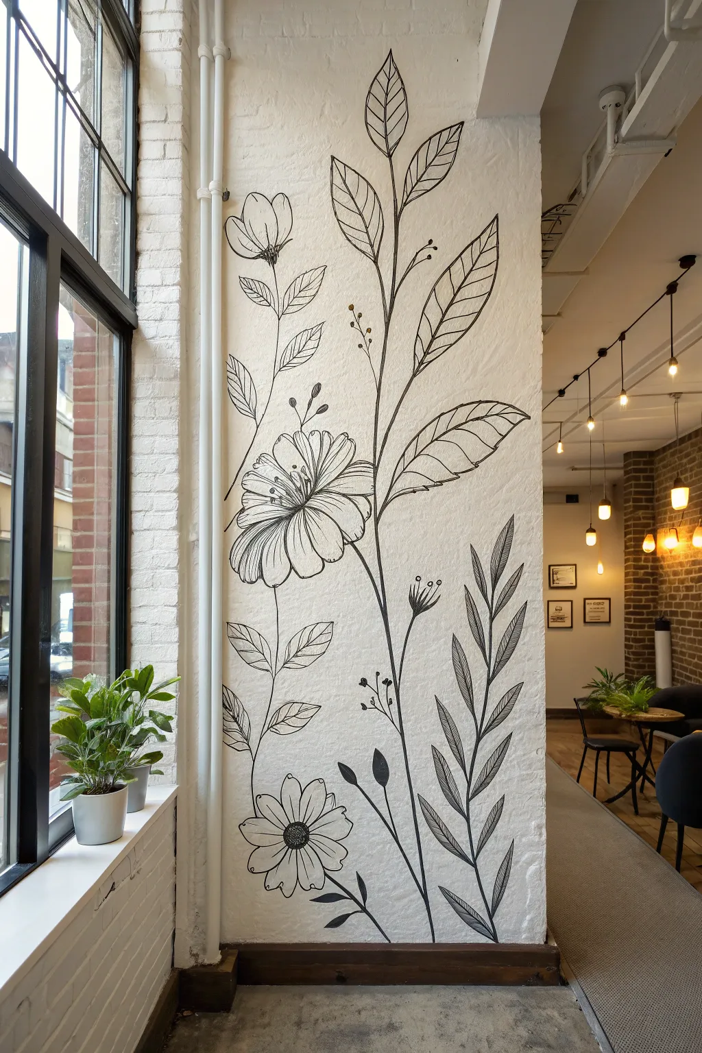 Bold freehand botanical outlines turn a blank wall into calm Scandinavian boho statement art.