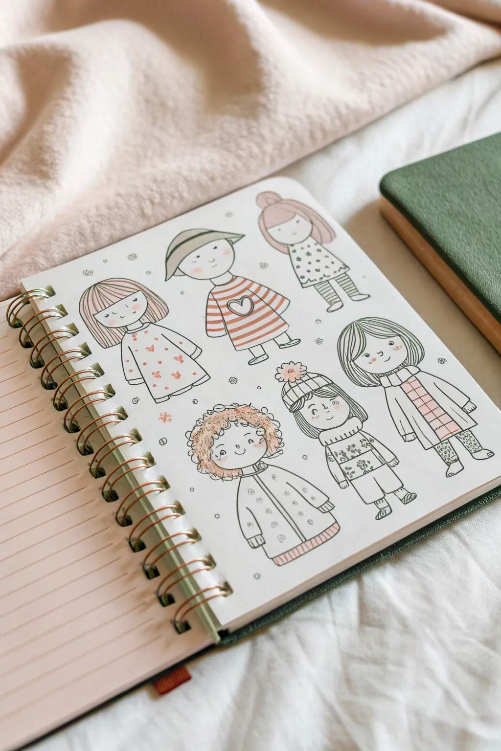 Full-page stacked character crowd: quirky faces packed tight with tiny props in every gap