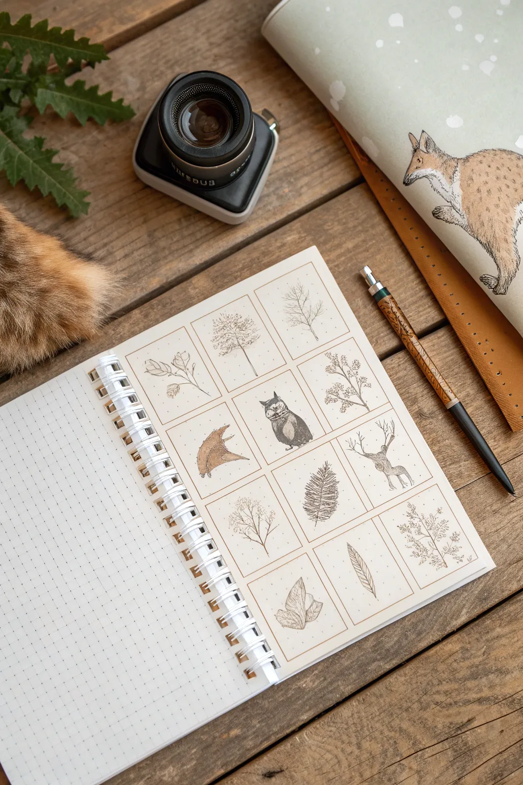 Choose your vibe with a minimalist grid of furry species bust sketches in soft boho tones.