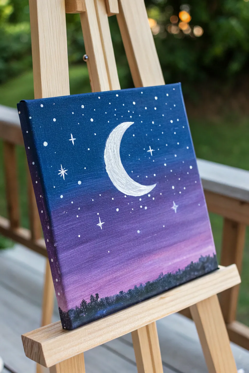 Dreamy moon-and-stars gradient canvas idea for a cozy girls night painting session