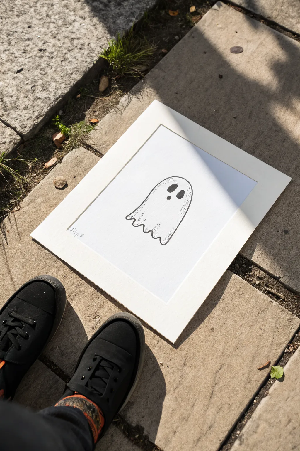 Spooky-cute ghost sketch: soft curves, droopy eyes, and a bold shadow for instant goth charm.