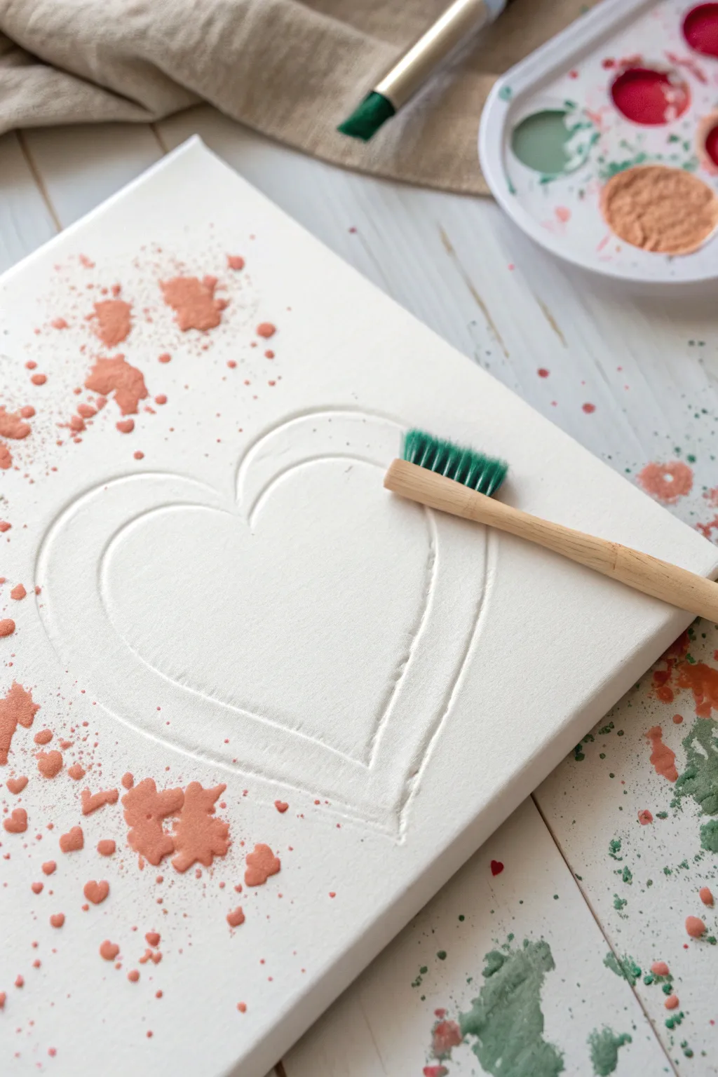 Create a dreamy negative space heart canvas with this fun splatter art technique.