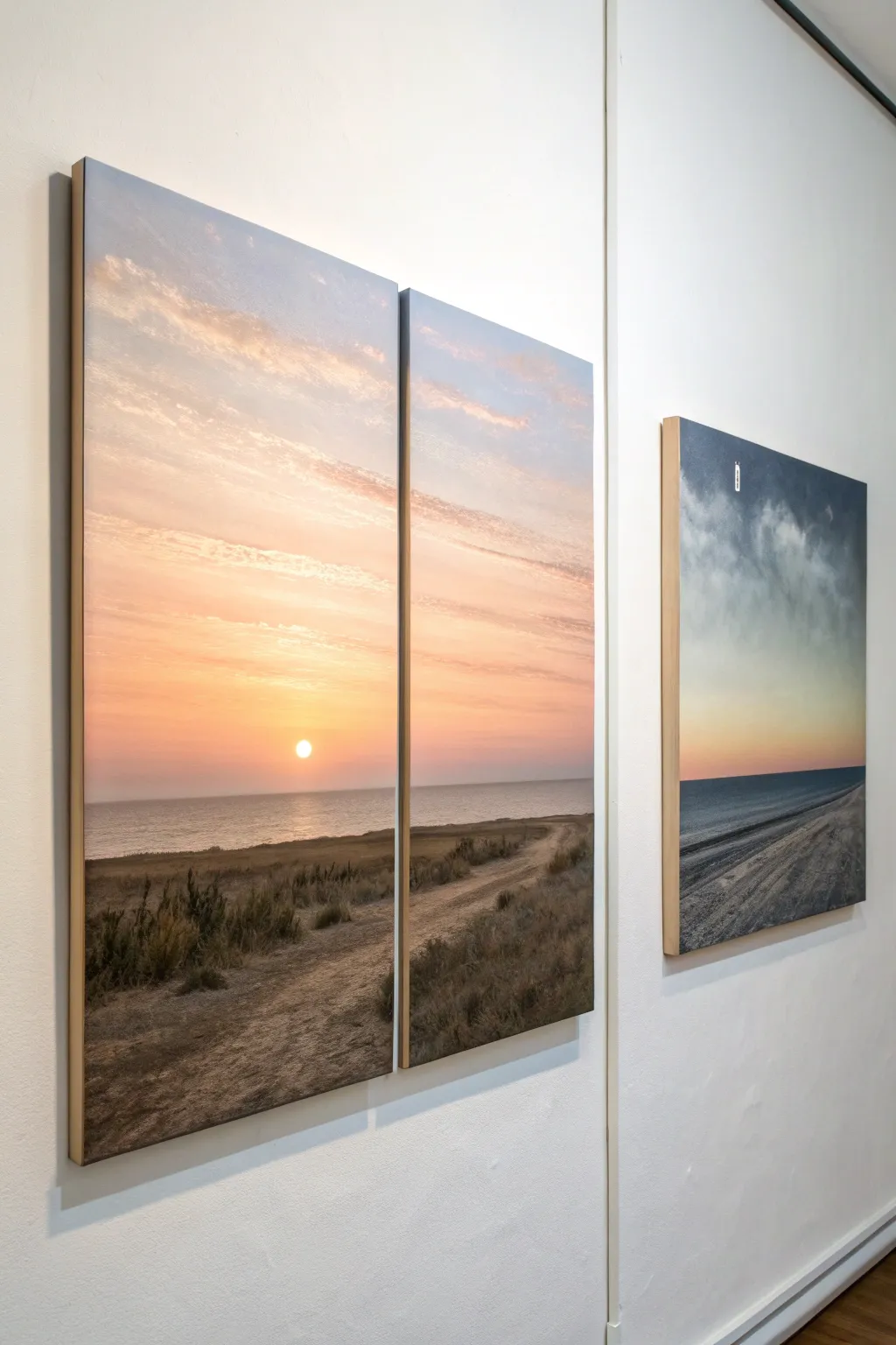 Day and night horizon diptych: warm sunlit calm paired with cool moonlit serenity