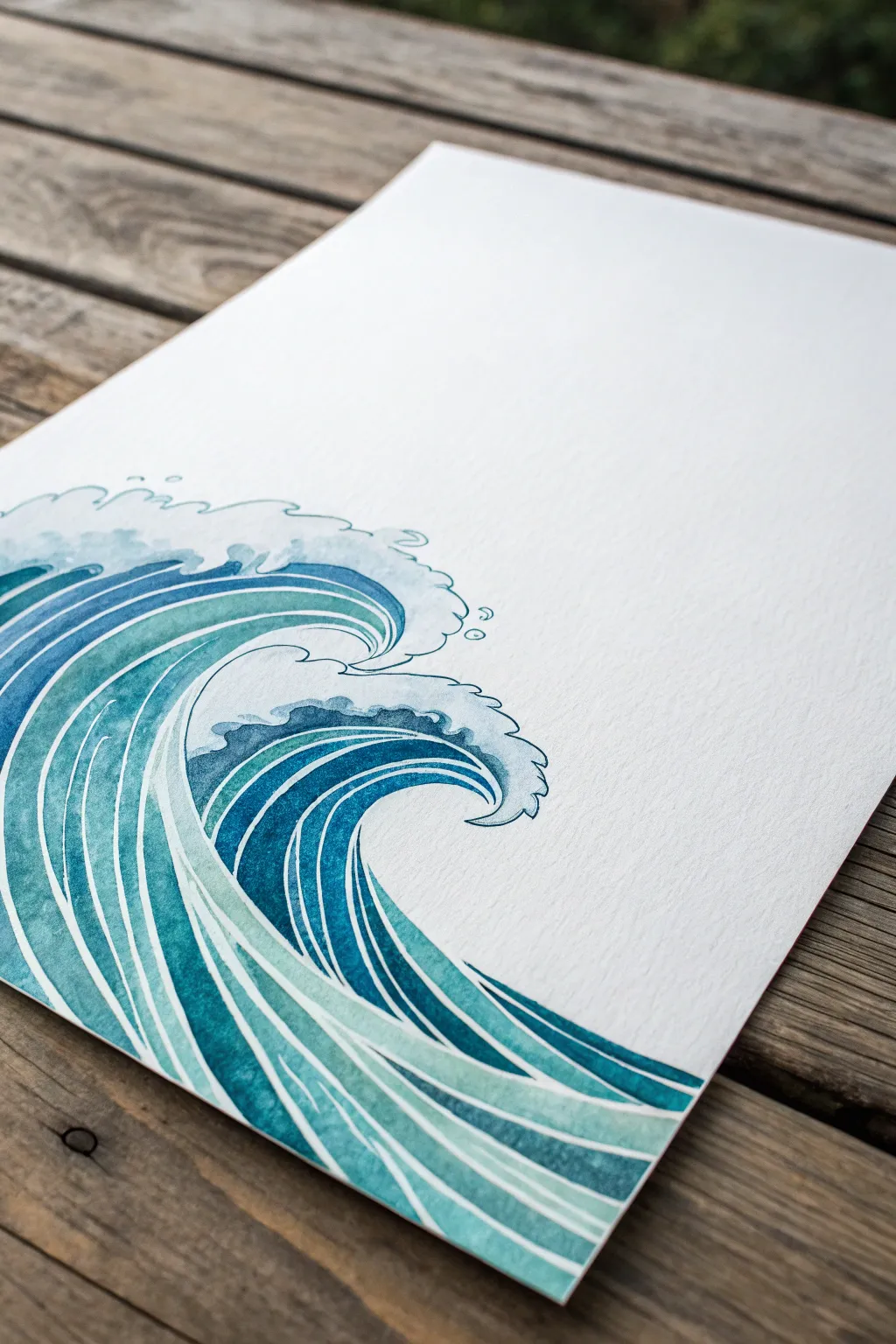 Flowing ocean wave line painting in soft indigo, minimalist boho calm for your sketchbook