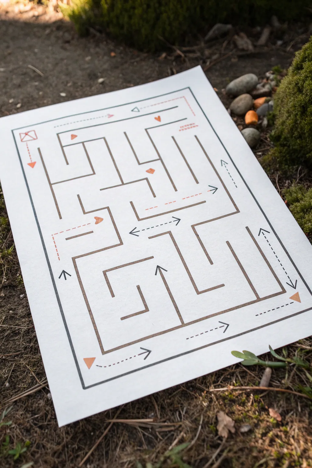 Three clean maze entrance-exit styles: plain, bold arrows, and tiny icons for clarity
