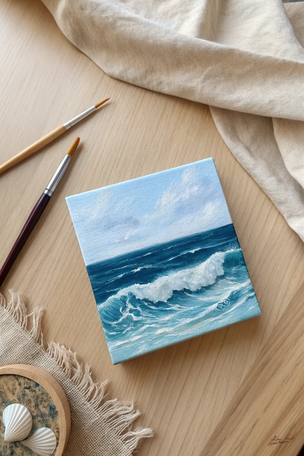 Capture the calm of the ocean with this easy and serene mini seascape painting idea.