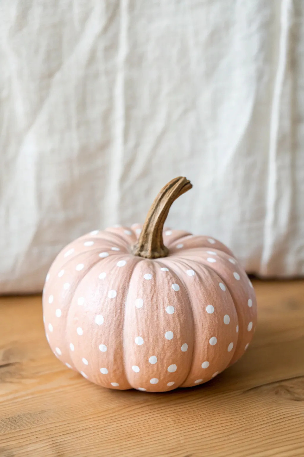 Pastel polka dot mini pumpkin in a bright minimalist boho setup, perfectly centered and crisp.