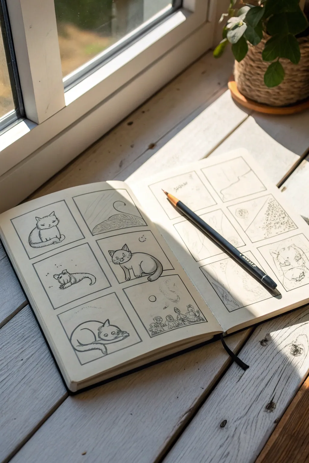 Tiny sleeping cat gestures in miniature panels, perfect warm-up sketches for your sketchbook.