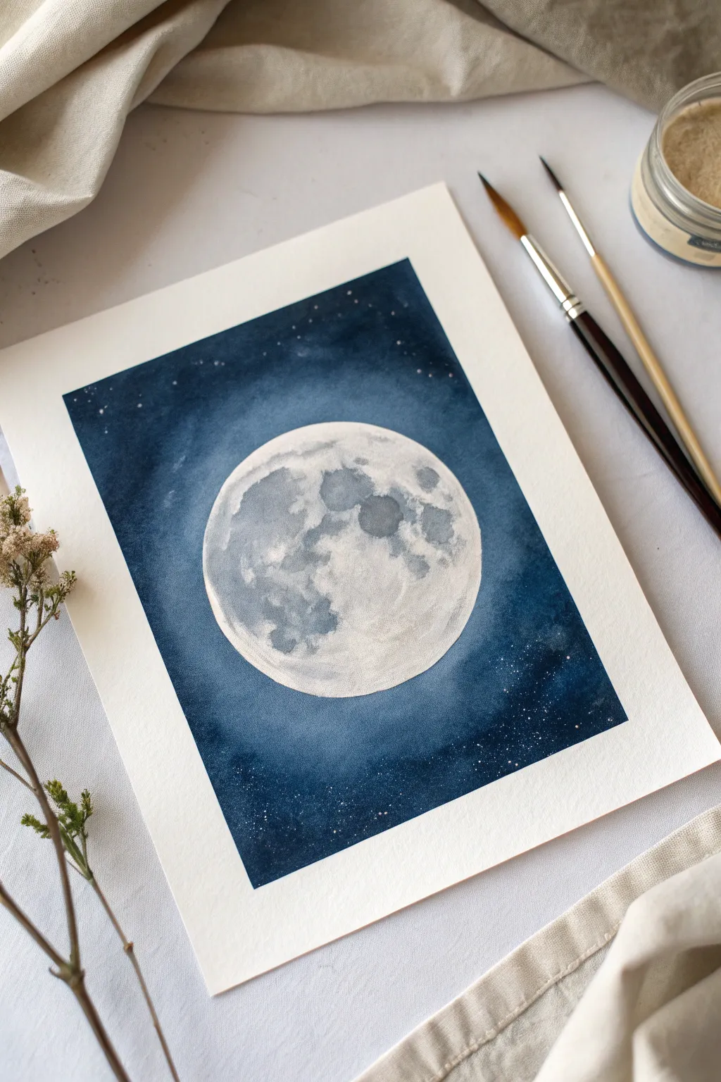 Easy full moon template with a smooth glow halo gradient on a simple dark sky, clean and minimal.